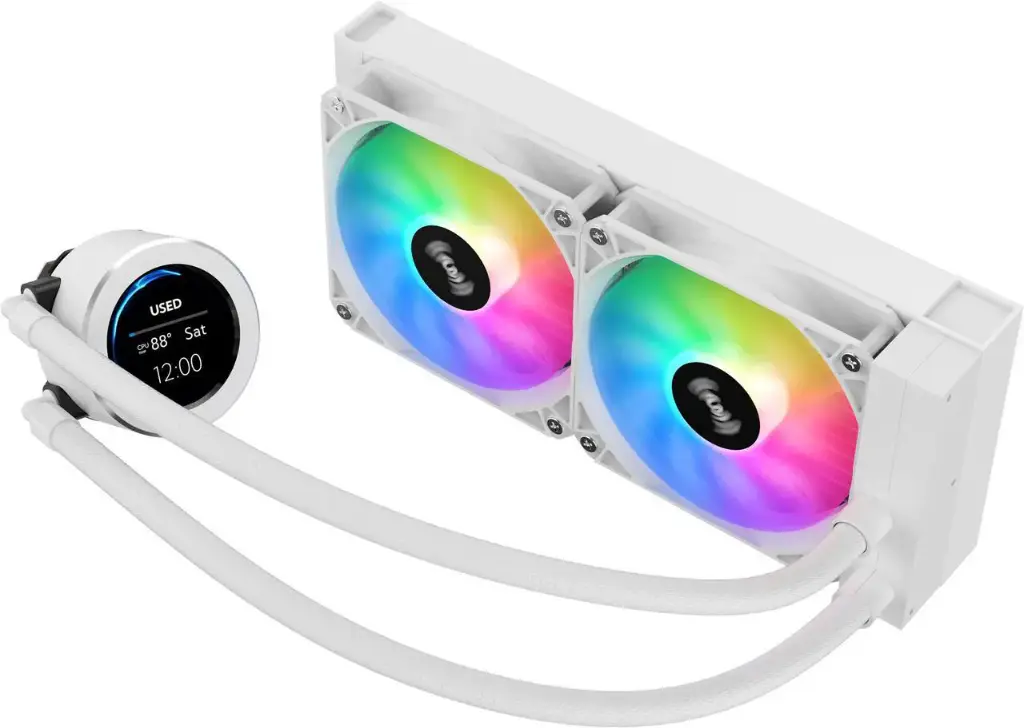 SAMA SM240 White liquid Cooler 240mm White with ARGB AIO Radiator LCD Video Temperature Display Screen, PC 